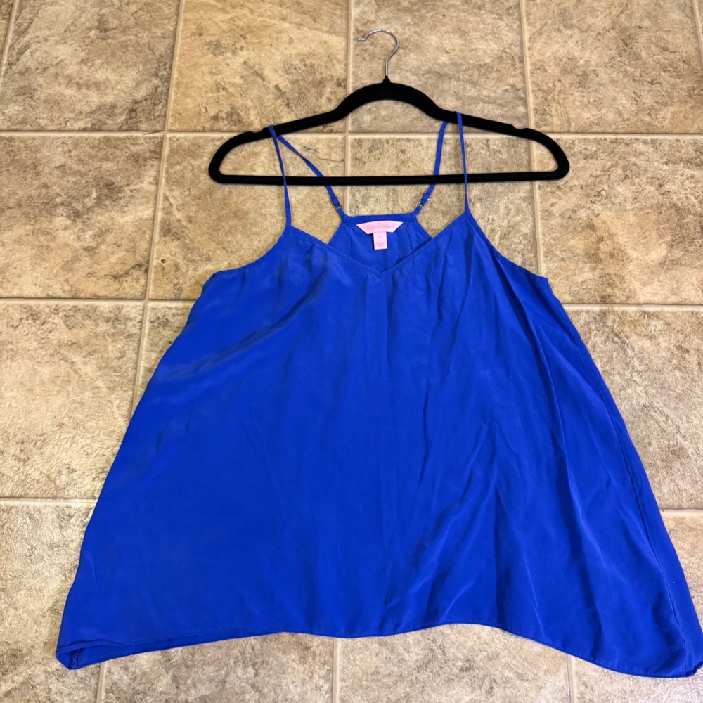 Lilly Pulitzer Royal Blue 100% Silk V-Neck Camisole Tank Top Small